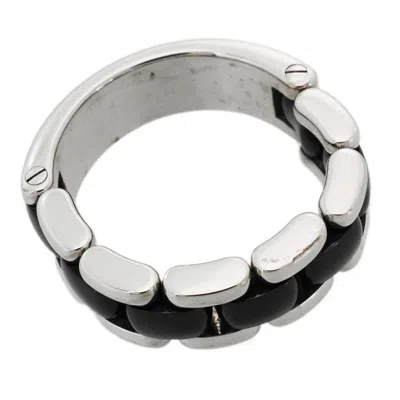 Pre-owned Chanel Black White Gold (18k) Ceramic Band Ring ()