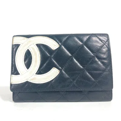 Pre-owned Chanel Black White Leather Bill Wallet (bi-fold) () In Black, White