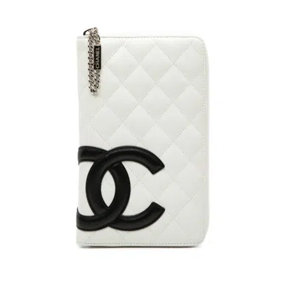 Pre-owned Chanel Black White Leather Long Wallet (bi-fold) () In Multi