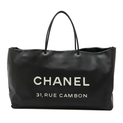 Pre-owned Chanel Black White Leather Shoulder Bag Tote Bag ()