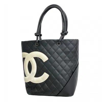 Pre-owned Chanel Black White Leather Tote Bag () In Multi