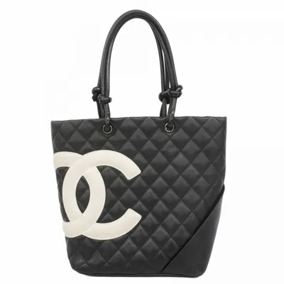 Pre-owned Chanel Black White Leather Tote Bag () In Multi