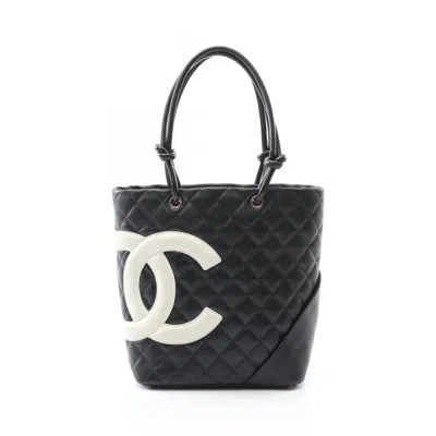 Pre-owned Chanel Black White Leather Tote Bag () In Multi