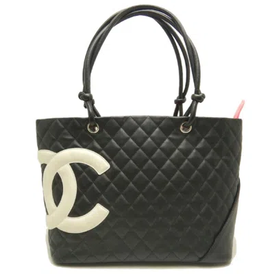 Pre-owned Chanel Black White Leather Tote Bag () In Multi