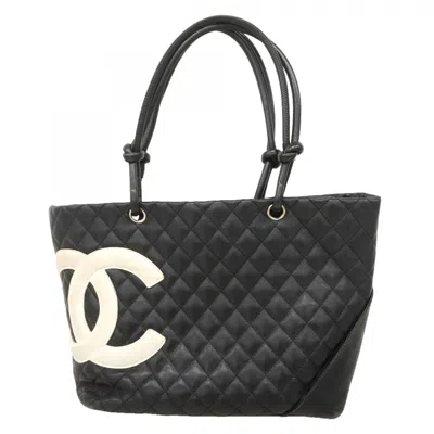 Pre-owned Chanel Black White Leather Tote Bag () In Multi