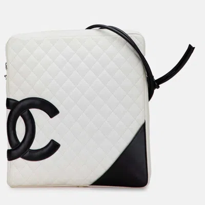 Pre-owned Chanel Black White Maxi Lambskin Cambon Ligne Crossbody