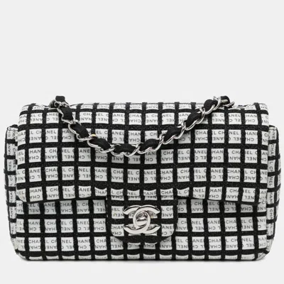 Pre-owned Chanel Black White Mini Rectangular Classic Ribbon Tweed Double Flap