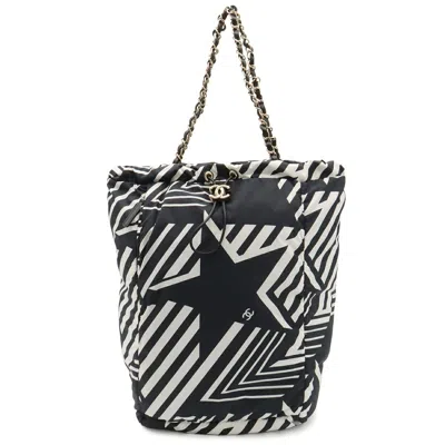 Pre-owned Chanel Black White Nylon Backpack Shoulder Bag () In Black, White