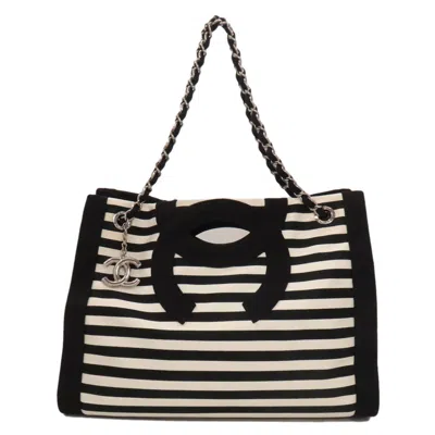 Pre-owned Chanel Black White Nylon Tote Bag () In Multi
