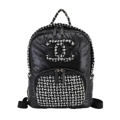 Pre-owned Chanel Black White Nylon Tweed Backpack () In Multi