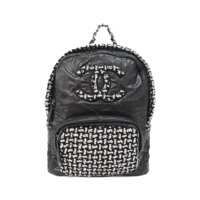 Pre-owned Chanel Black White Nylon Tweed Backpack () In Black, White