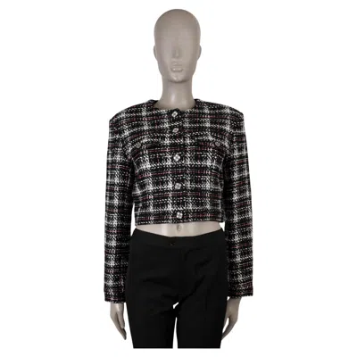 Pre-owned Chanel Black White Pink Wool 21k Cropped Tweed Jacket 40 M