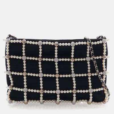 Pre-owned Chanel Black White Small Cc Satin Pearl Frame Evening Bag
