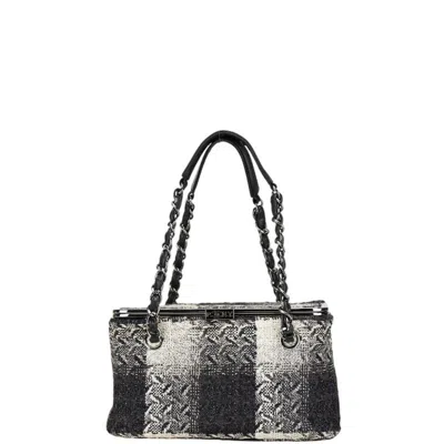 Pre-owned Chanel Black White Tweed Leather Handbag Vanity Bag ()