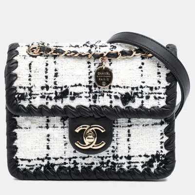 Pre-owned Chanel Black White Tweed My Own Frame Mini Flap Bag