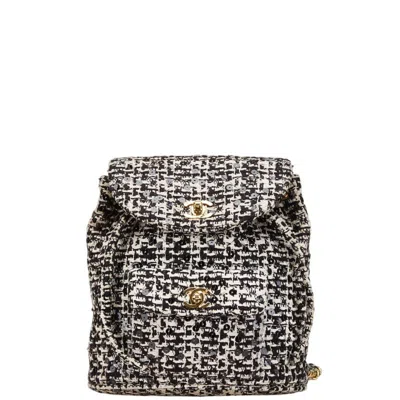 Pre-owned Chanel Black White Tweed Spangles Backpack () In Multi
