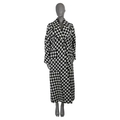 Pre-owned Chanel Black White Wool 19k Houndstooth Lurex Tweed Coat Jacket 38 S