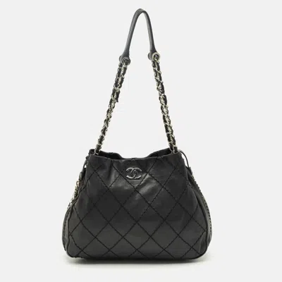 Pre-owned Chanel Black Wild Stitch Quilted Leather Cc Expandable Bag