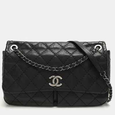 Pre-owned Chanel Black Wild Stitch Quilted Leather Cc Split Pocket Shoulder Bag