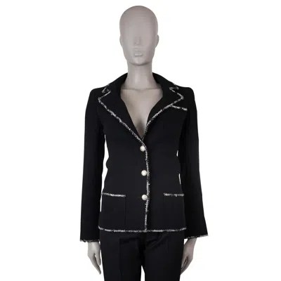 Pre-owned Chanel Black Wool 05c Tweed Trim Blazer Jacket 34 Xxs