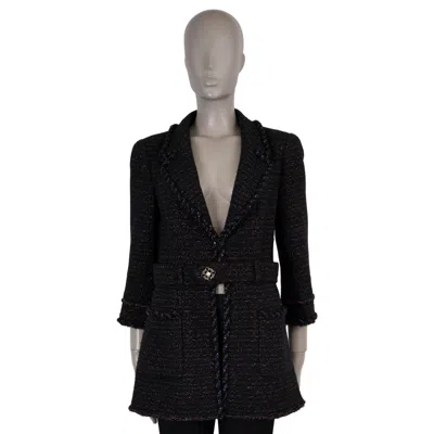 Pre-owned Chanel Black Wool 07a Monte Carlo Lurex Tweed Coat Jacket 40 M