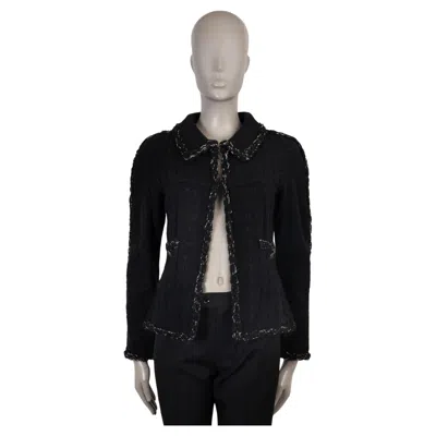 Pre-owned Chanel Black Wool 11k Braid Trim Tweed Jacket 40 M