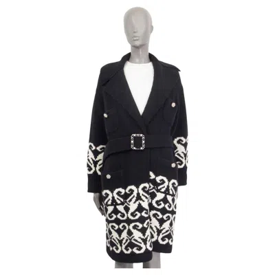 Pre-owned Chanel Black Wool & Cashmere 2019 Belted Knit Coat Jacket 38 S
