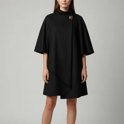 Pre-owned Chanel Black Wool & Cashmere Brooch Detail Cape M