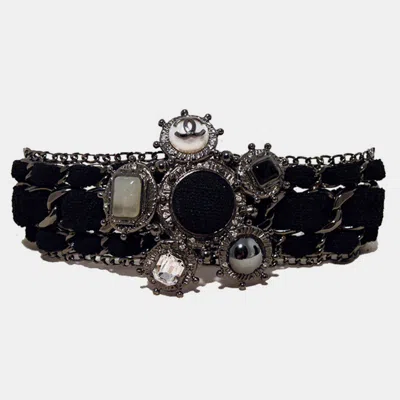 Pre-owned Chanel Black Wool And Gunmetal Charms Bracelet