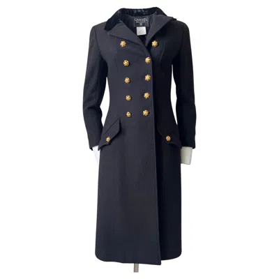 Pre-owned Chanel Black Wool And Velvet Officier Coat, Gripoix Jewels Buttons,  1996 A
