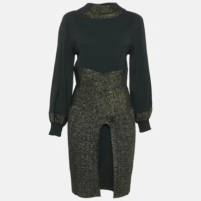 Pre-owned Chanel Black Wool Blend And Lurex Knit High Neck Midi Dress M