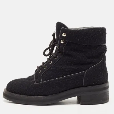 Pre-owned Chanel Black Wool Cc Combat Boots Size 37