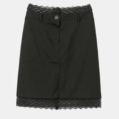 Pre-owned Chanel Black Wool Lace Trimmed Skirt Size 38