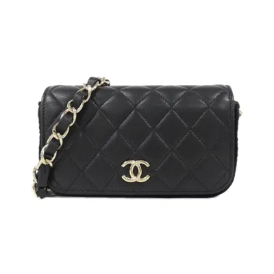 Pre-owned Chanel Black Wool Leather Phone Wallet ()