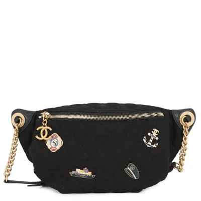 Pre-owned Chanel Black Wool Leather Shoulder Bag Sling Bag ()