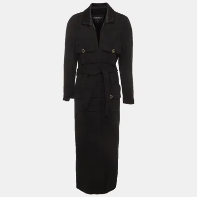 Pre-owned Chanel Black Wool Long Sleeve Belted Coat M