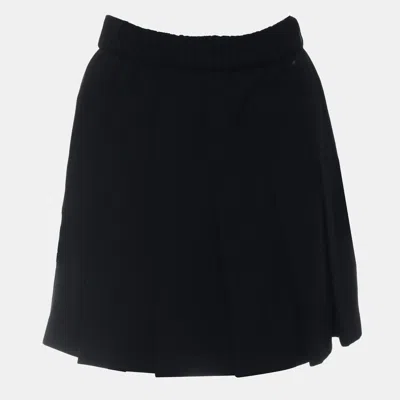 Pre-owned Chanel Black Wool Pleated Mini Skirt Size S