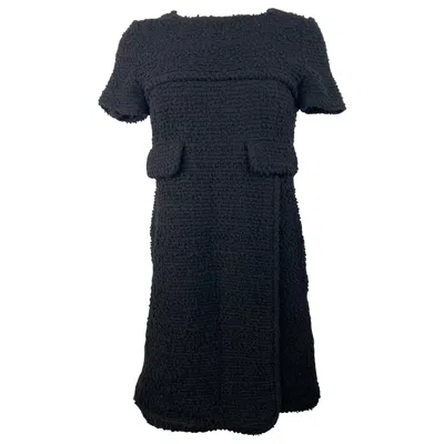 Pre-owned Chanel Black Wool Tweed Short Sleeves Mini Dress Size 38