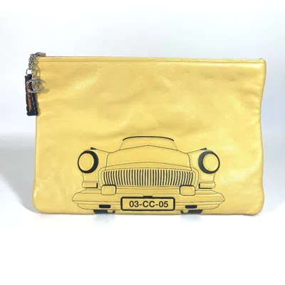 Pre-owned Chanel Black Yellow Leather Clutch Bag Pouch () In Black, Yellow