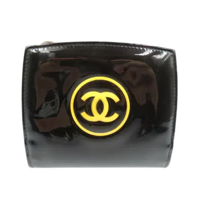 Pre-owned Chanel Black Yellow Patent Leather Wallet (bi-fold) () In Multi