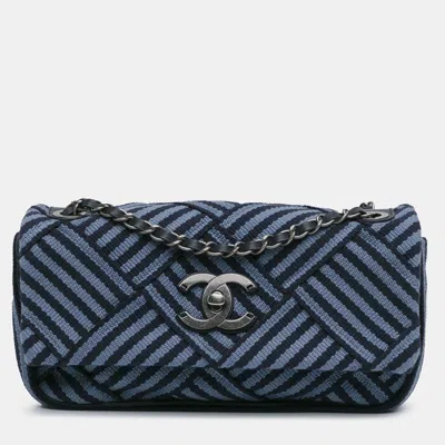 Pre-owned Chanel Black/blue Canvas Stripe Flap Bag