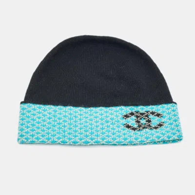 Pre-owned Chanel Black/blue Cc Lurex Cashmere Knit Beanie