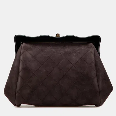 Pre-owned Chanel Black/brown Cc Quilted Suede Kiss Lock Clutch