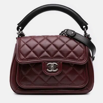 Pre-owned Chanel Black/burgundy Small Quilted Calfskin Prestige Flap