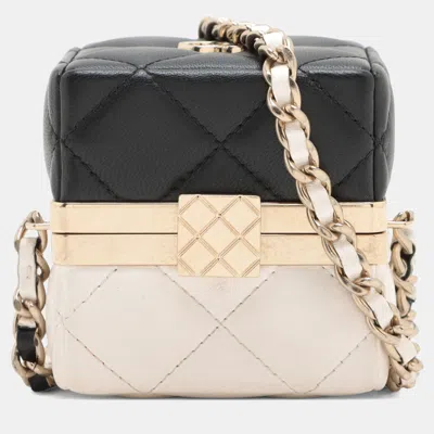 Pre-owned Chanel Black/cream Bicolor Quilted Lambskin Cube Clutch With Chain