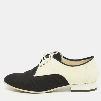 Pre-owned Chanel Black/cream Fabric Cc Lace Up Derby Size 35.5
