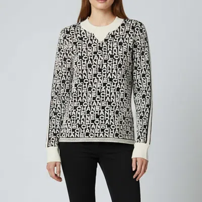 Pre-owned Chanel Black/cream Logo Intarsia Knit Long Sleeve Sweater L