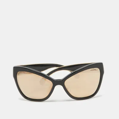 Pre-owned Chanel Black/gold Mirrored 5271 Cat-eye Sunglasses