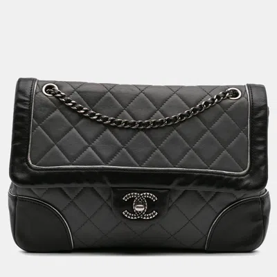 Pre-owned Chanel Black/grey Paris-salzburg Medium Lambskin Tyrolean Flap