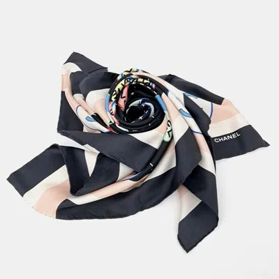 Pre-owned Chanel Black/multicolor Silk Scarf